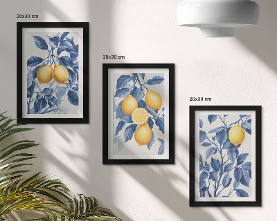 Conjunto de molduras com imagens Limões em galhos com folhas azuis