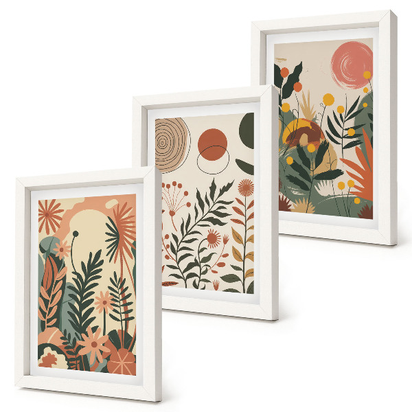 Conjunto de 3 quadros decorativos Estampas vintage de plantas em tons pastel.