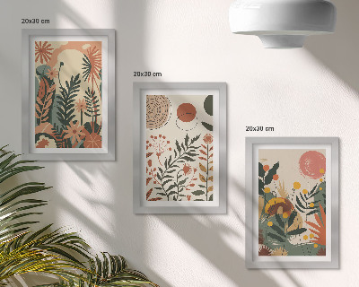 Conjunto de 3 quadros decorativos Estampas vintage de plantas em tons pastel.