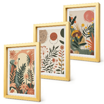 Conjunto de 3 quadros decorativos Estampas vintage de plantas em tons pastel.