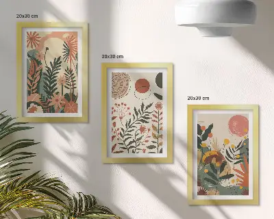 Conjunto de 3 quadros decorativos com estampas vintage de plantas em tons pastel