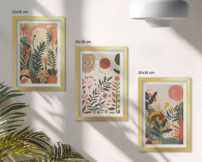 Conjunto de 3 quadros decorativos Estampas vintage de plantas em tons pastel.
