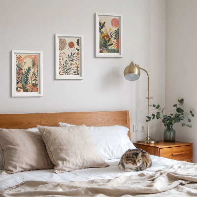 Conjunto de 3 quadros decorativos Estampas vintage de plantas em tons pastel.