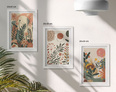 Conjunto de 3 quadros decorativos Estampas vintage de plantas em tons pastel.