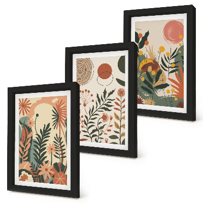 Conjunto de 3 quadros decorativos Estampas vintage de plantas em tons pastel.