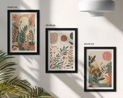 Conjunto de 3 quadros decorativos com estampas vintage de plantas em tons pastel