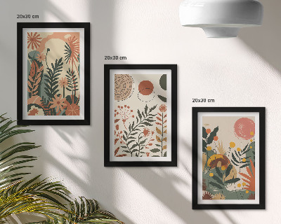 Conjunto de 3 quadros decorativos Estampas vintage de plantas em tons pastel.