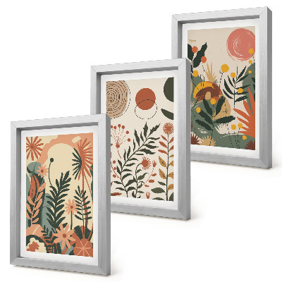 Conjunto de 3 quadros decorativos Estampas vintage de plantas em tons pastel.