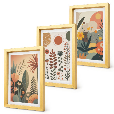 Conjunto de molduras com imagens Estampas boho de plantas em tons quentes com um toque natural.