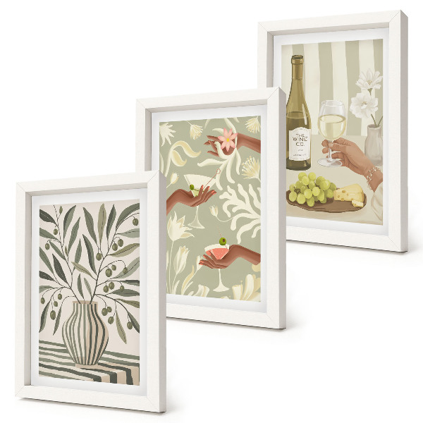 Conjunto de 3 quadros decorativos Flores de oliveira e coquetéis rústicos