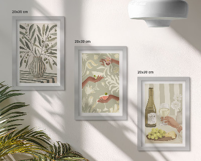 Conjunto de 3 quadros decorativos Flores de oliveira e coquetéis rústicos