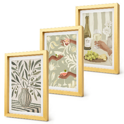 Conjunto de 3 quadros decorativos Flores de oliveira e coquetéis rústicos