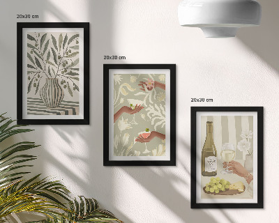 Conjunto de 3 quadros decorativos Flores de oliveira e coquetéis rústicos