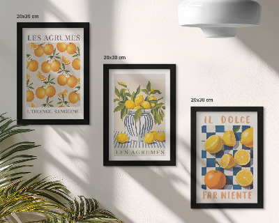 Conjunto de molduras com imagens Frutas cítricas retrô com detalhes em amarelo.