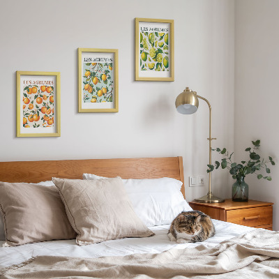 Tríptico com moldura Estampas cítricas frutadas em tons pastel