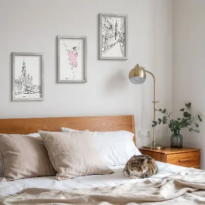 Conjunto de 3 quadros decorativos com imagens elegantes de bailarinas dançando e arquitetura