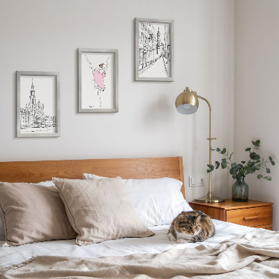 Conjunto de 3 quadros decorativos Imagens elegantes de bailarinas dançando e arquitetura.