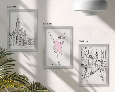 Conjunto de 3 quadros decorativos Imagens elegantes de bailarinas dançando e arquitetura.