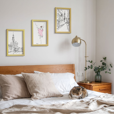 Conjunto de 3 quadros decorativos Imagens elegantes de bailarinas dançando e arquitetura.