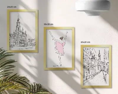 Conjunto de 3 quadros decorativos com imagens elegantes de bailarinas dançando e arquitetura