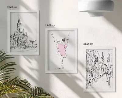 Conjunto de 3 quadros decorativos com imagens elegantes de bailarinas dançando e arquitetura