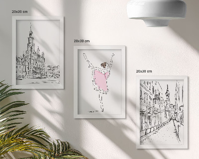 Conjunto de 3 quadros decorativos Imagens elegantes de bailarinas dançando e arquitetura.