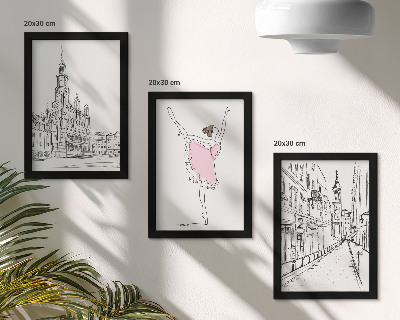 Conjunto de 3 quadros decorativos Imagens elegantes de bailarinas dançando e arquitetura.