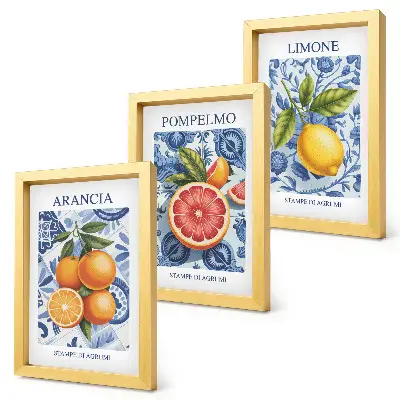 Conjunto de quadros com ilustrações estampas vintage de frutas cítricas