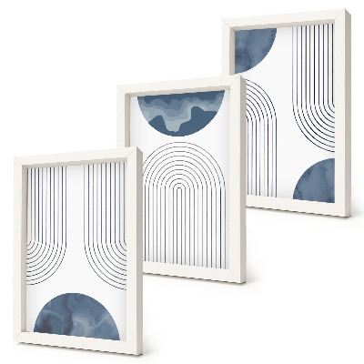 Conjunto de 3 quadros decorativos Padrões abstratos em tons de azul e branco.