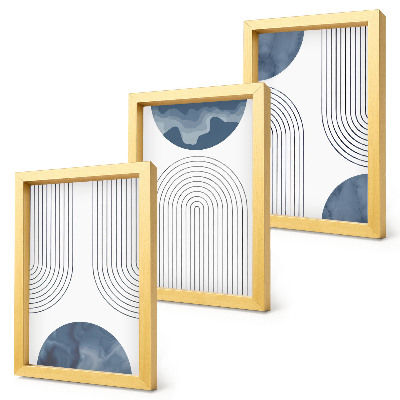 Conjunto de 3 quadros decorativos Padrões abstratos em tons de azul e branco.