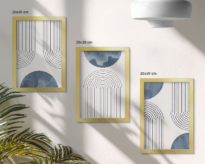 Conjunto de 3 quadros decorativos Padrões abstratos em tons de azul e branco.