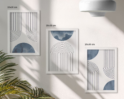 Conjunto de 3 quadros decorativos Padrões abstratos em tons de azul e branco.