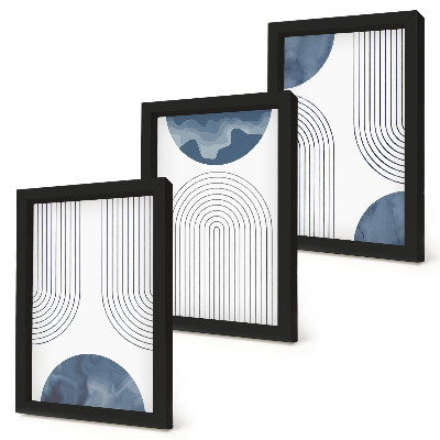 Conjunto de 3 quadros decorativos Padrões abstratos em tons de azul e branco.