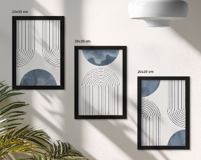 Conjunto de 3 quadros decorativos Padrões abstratos em tons de azul e branco.