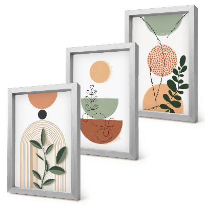 Conjunto de molduras com imagens Formas abstratas com motivos vegetais coloridos