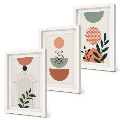 Tríptico com moldura Motivos vegetais em formas e cores modernas.