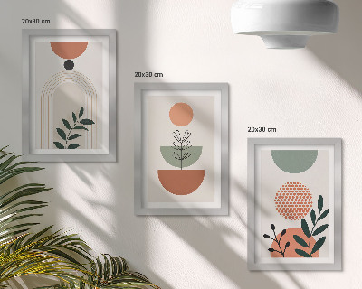 Tríptico com moldura Motivos vegetais em formas e cores modernas.