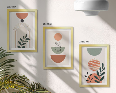Tríptico com moldura Motivos vegetais em formas e cores modernas.