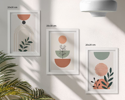 Tríptico com moldura Motivos vegetais em formas e cores modernas.