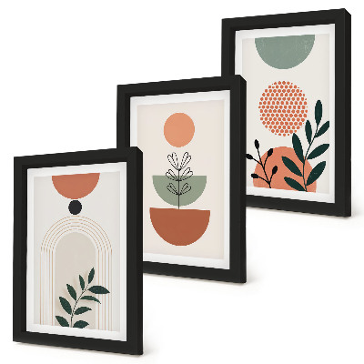 Tríptico com moldura Motivos vegetais em formas e cores modernas.