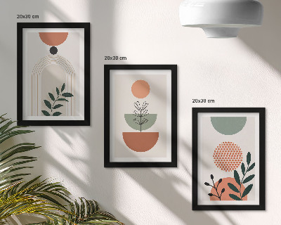 Tríptico com moldura Motivos vegetais em formas e cores modernas.