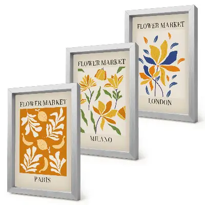 Tríptico com moldura de cartazes florais com estética de Paris, Milão e Londres