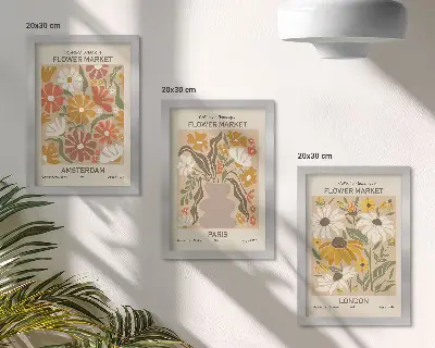 Conjunto de 3 quadros decorativos com estampas florais de Amsterdã, Paris e Londres