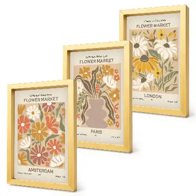 Conjunto de 3 quadros decorativos com estampas florais de Amsterdã, Paris e Londres