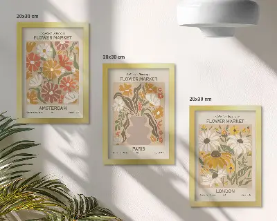 Conjunto de 3 quadros decorativos com estampas florais de Amsterdã, Paris e Londres