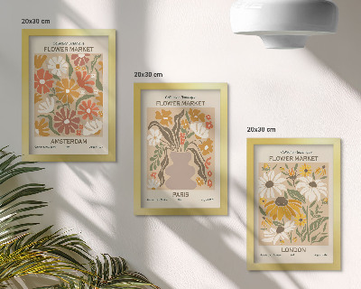 Conjunto de 3 quadros decorativos Estampas florais de Amsterdã, Paris e Londres
