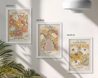 Conjunto de 3 quadros decorativos com estampas florais de Amsterdã, Paris e Londres