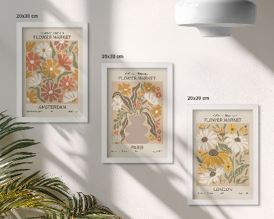Conjunto de 3 quadros decorativos Estampas florais de Amsterdã, Paris e Londres