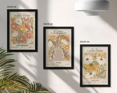 Conjunto de 3 quadros decorativos com estampas florais de Amsterdã, Paris e Londres