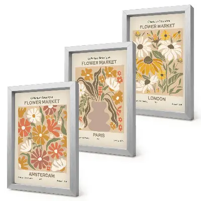 Conjunto de 3 quadros decorativos com estampas florais de Amsterdã, Paris e Londres